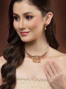 PANASH - Women Gold-Plated Ruby Artificial Stones-Studded Jewellery Set
