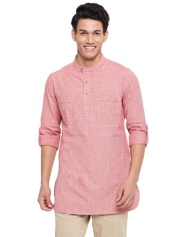 Fabindia - Cotton Self Design Pink Regular Fit Short Kurta