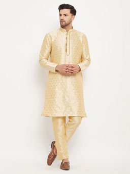 Vastramay - Mens Gold Silk Blend Kurta Pyjama (Set of 2)
