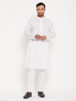 Vastramay - Mens White Cotton Kurta Pyjama (Set of 2)