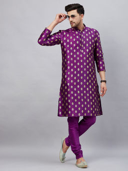Vastramay - Mens Purple Silk Blend Kurta Pyjama (Set of 2)
