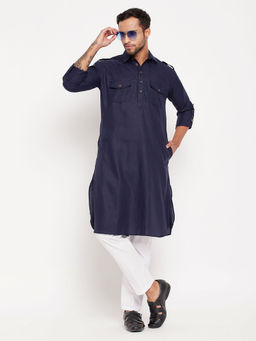 Vastramay - Mens Blue & White Cotton Blend Kurta Pyjama (Set of 2)