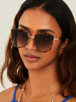Accessorize London - Womens Brown Metal Frame Cateye Sunglasses