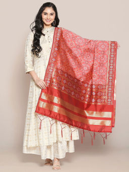 Dupatta Bazaar - Womens Banarasi Peach & Red Silk Dupatta