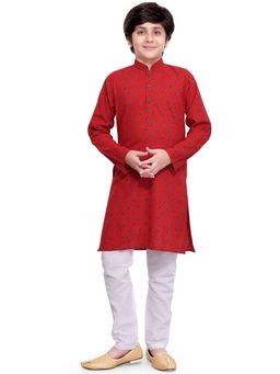 Jeetethnics - Boys Red Kurta Pyjama Set (Set of 2)