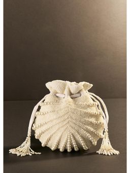 KALKI FASHION - White Potli Bag with Pearl Embellishments