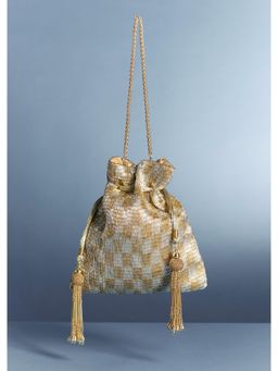 KALKI FASHION - Silver-Gold Metallic Tassel Potli Bag