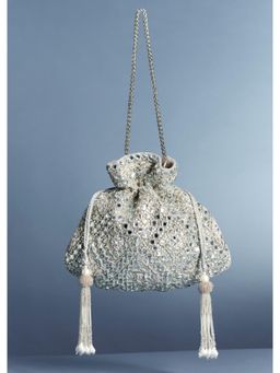KALKI FASHION - Silver Mirror Work Potli Bag
