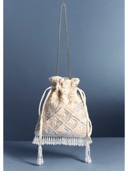 KALKI FASHION - Ivory Crystal Fringe Potli Bag
