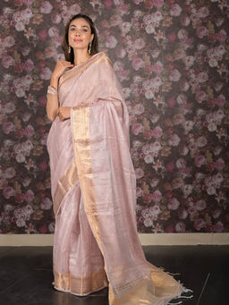 Odette - Lilac Cotton Blend Woven Saree without Blouse