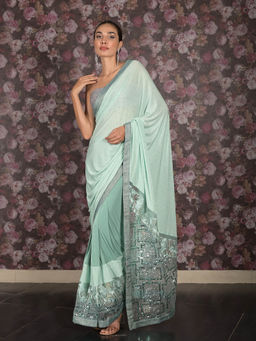 Odette - Sea Green Embellished Lycra Saree with Unstitched Blouse