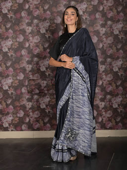 Odette - Teal Sequins Embroidered Crepe Saree with Unstitched Blouse