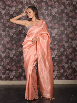 Odette - Peach Silk Blend Woven Saree with Unstitched Blouse