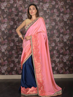 Odette - Pink Embroidered Gold Shaded Silk Blend Saree with Unstitched Blouse