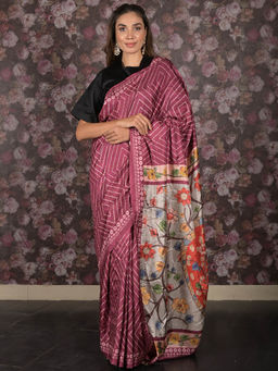 Odette - Burgundy Bandhani Print Crepe Saree with Unstitched Blouse