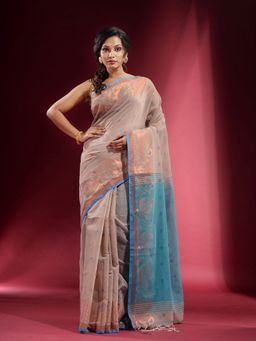 CHARUKRITI - Beige with Zari Paisley and Floral Design Saree with Unstitched Blouse