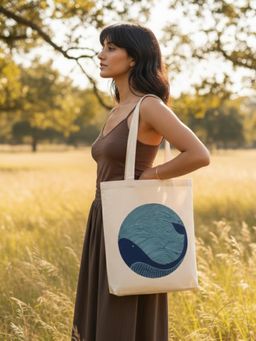 EcoRight - White Whale Doodle Canvas Tote Bag with Zip