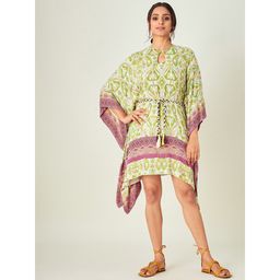 The Kaftan Company - Green Boho Ikat Printed Kaftan & Belt (Set of 2)