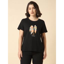 Van Heusen - Black Women Printed Cotton Round Neck T-shirt