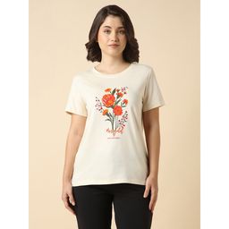 Van Heusen - Off White Women Printed Cotton Round Neck T-shirt
