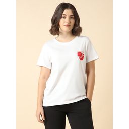 Van Heusen - White Women Printed Cotton Round Neck T-shirt