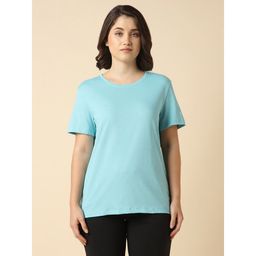 Van Heusen - Women Cotton Solid Relax Fit T-shirt - Aqua