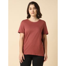 Van Heusen - Women Cotton Solid Relax Fit T-shirt - Rust