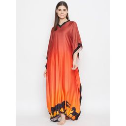 The Kaftan Company - Coral Orange Ombre Prancing Horse Soft Fabric Kaftan For Women