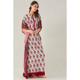 The Kaftan Company - Grey Paisley Printed Off- White Nightdress Kaftan For Women