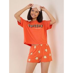 Sweet Dreams - Orange Women Simply Lazy Printed T-shirt & Shorts (Set of 2)