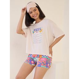 Sweet Dreams - Beige Women Simply Lazy Printed T-shirt & Shorts (Set of 2)