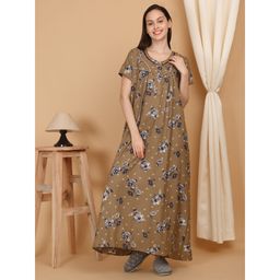 Sweet Dreams - Brown Women Printed Full Length Night Dress