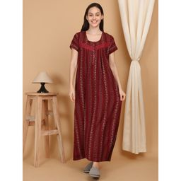 Sweet Dreams - Maroon Women Printed Full Length Night Dress