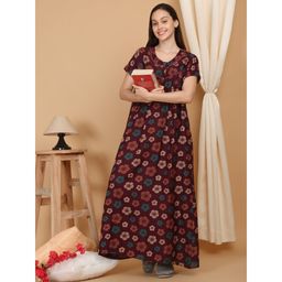 Sweet Dreams - Maroon Women Printed Full Length Night Dress