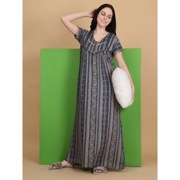 Sweet Dreams - Navy Blue Women Printed Full Length Night Dress