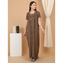 Sweet Dreams - Brown Women Printed Full Length Night Dress