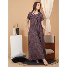Sweet Dreams - Wine Women Printed Full Length Night Dress