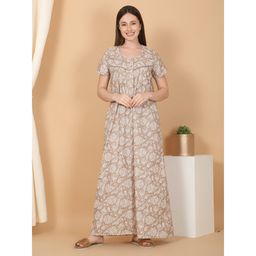 Sweet Dreams - Beige Women Printed Full Length Night Dress