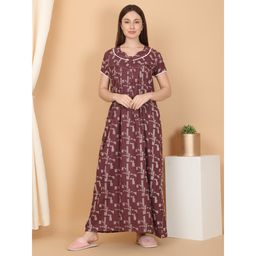 Sweet Dreams - Maroon Women Printed Full Length Night Dress