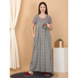 Sweet Dreams - Green Women Printed Full Length Night Dress
