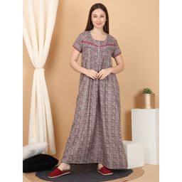 Sweet Dreams - Wine Women Printed Full Length Night Dress