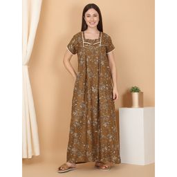 Sweet Dreams - Khaki Women Printed Full Length Night Dress