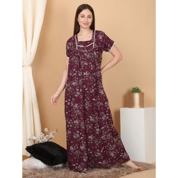 Sweet Dreams - Purple Women Printed Full Length Night Dress
