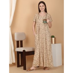 Sweet Dreams - Beige Women Printed Full Length Night Dress
