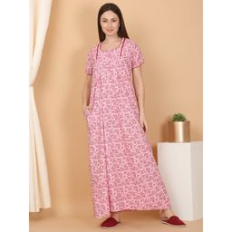 Sweet Dreams - Pink Women Printed Full Length Night Dress
