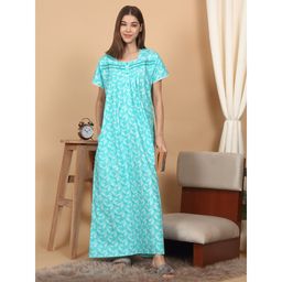 Sweet Dreams - Green Women Printed Full Length Night Dress