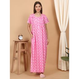 Sweet Dreams - Pink Women Printed Full Length Night Dress