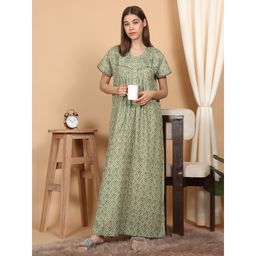 Sweet Dreams - Green Women Printed Full Length Night Dress