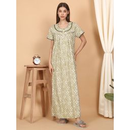 Sweet Dreams - Green Women Printed Full Length Night Dress