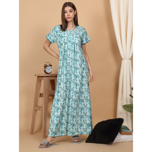 ankle length night dress PinkBeautiM Nightgowns for Women V Neck Short Sleeve Night Dress Soft Full Length Sleepshirt with Pockets